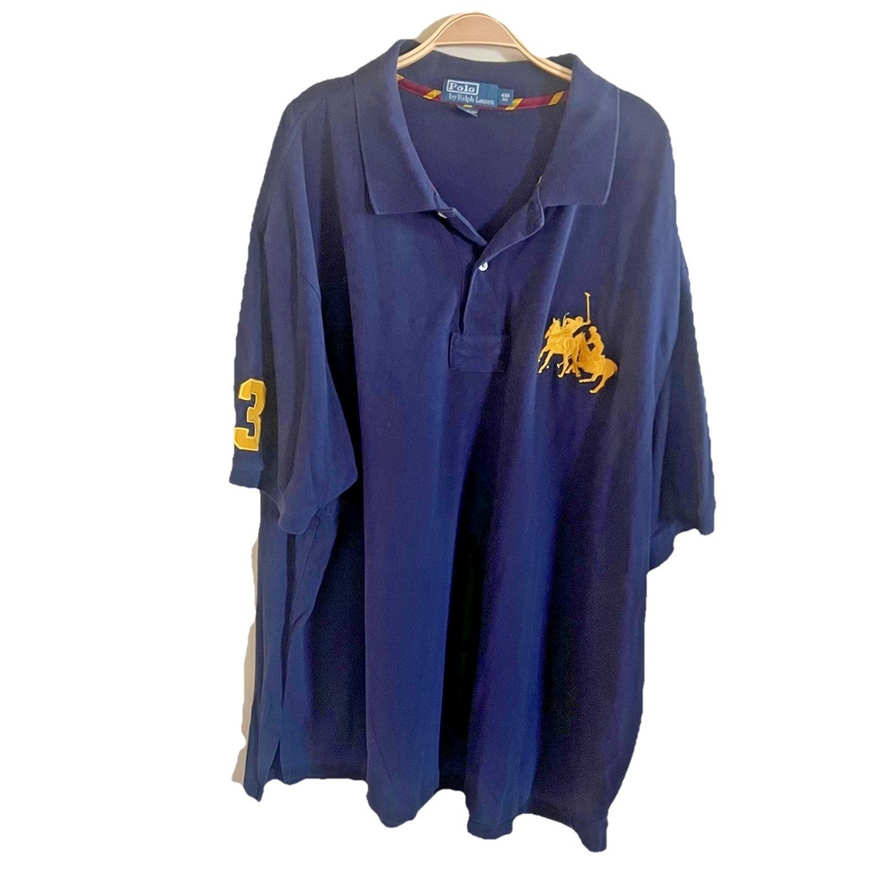 POLO RALPH LAUREN Size‎ 4XB Mens Blue Rugby Polo Shirt Big Pony Cotton #3 Golf